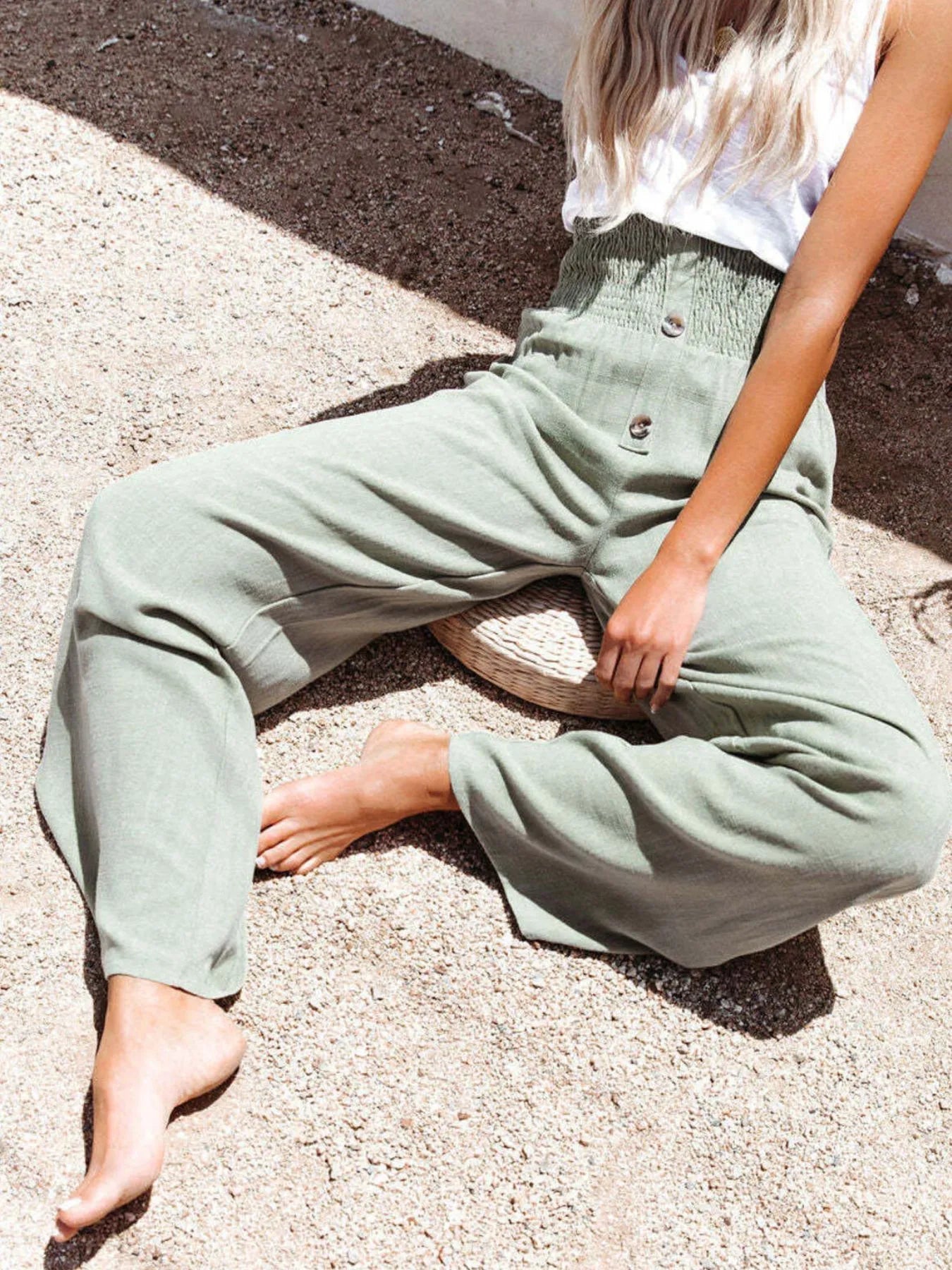 Full Size High-Waisted Textured Wide Leg Pants Plus Size 