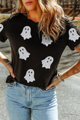 Glitter Ghost Round Neck Short Sleeve T-Shirt 