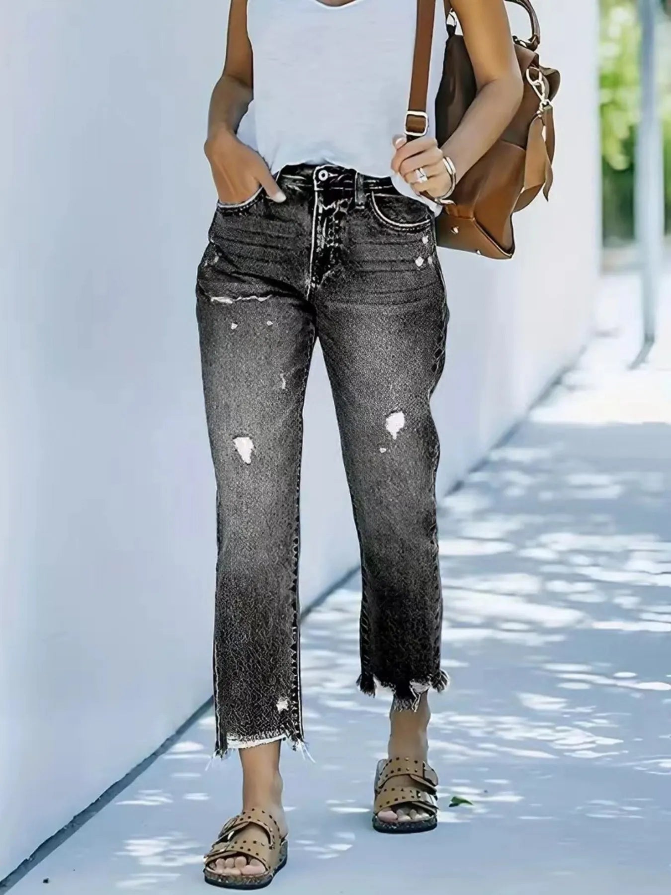Distressed Straight Leg Jeans 