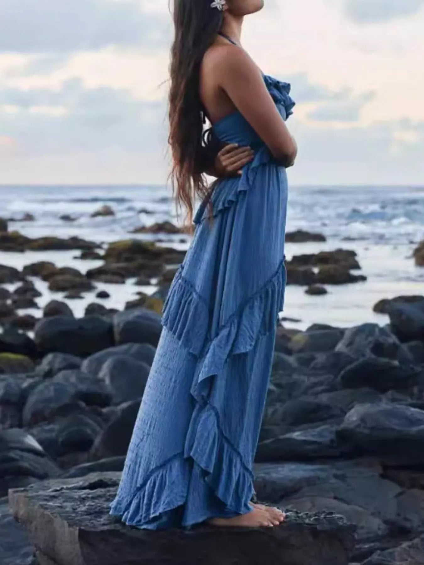 Ruffled Halter Neck Maxi Dress 