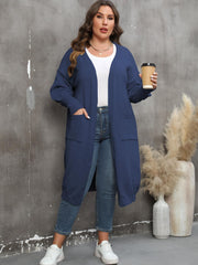 Plus Size Long Sleeve Pocketed Cardigan 