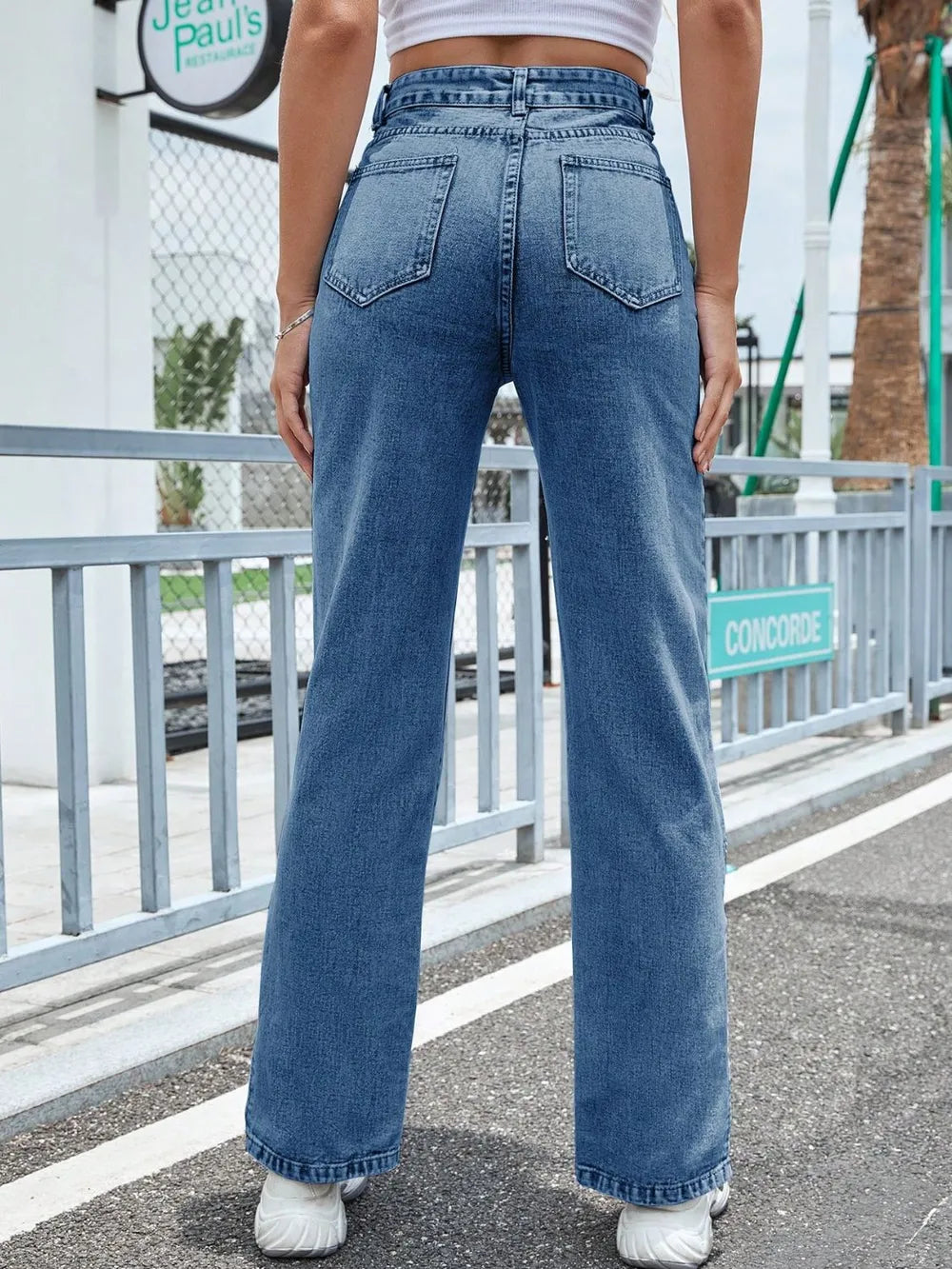 Slit High Waist Jeans with Pockets 