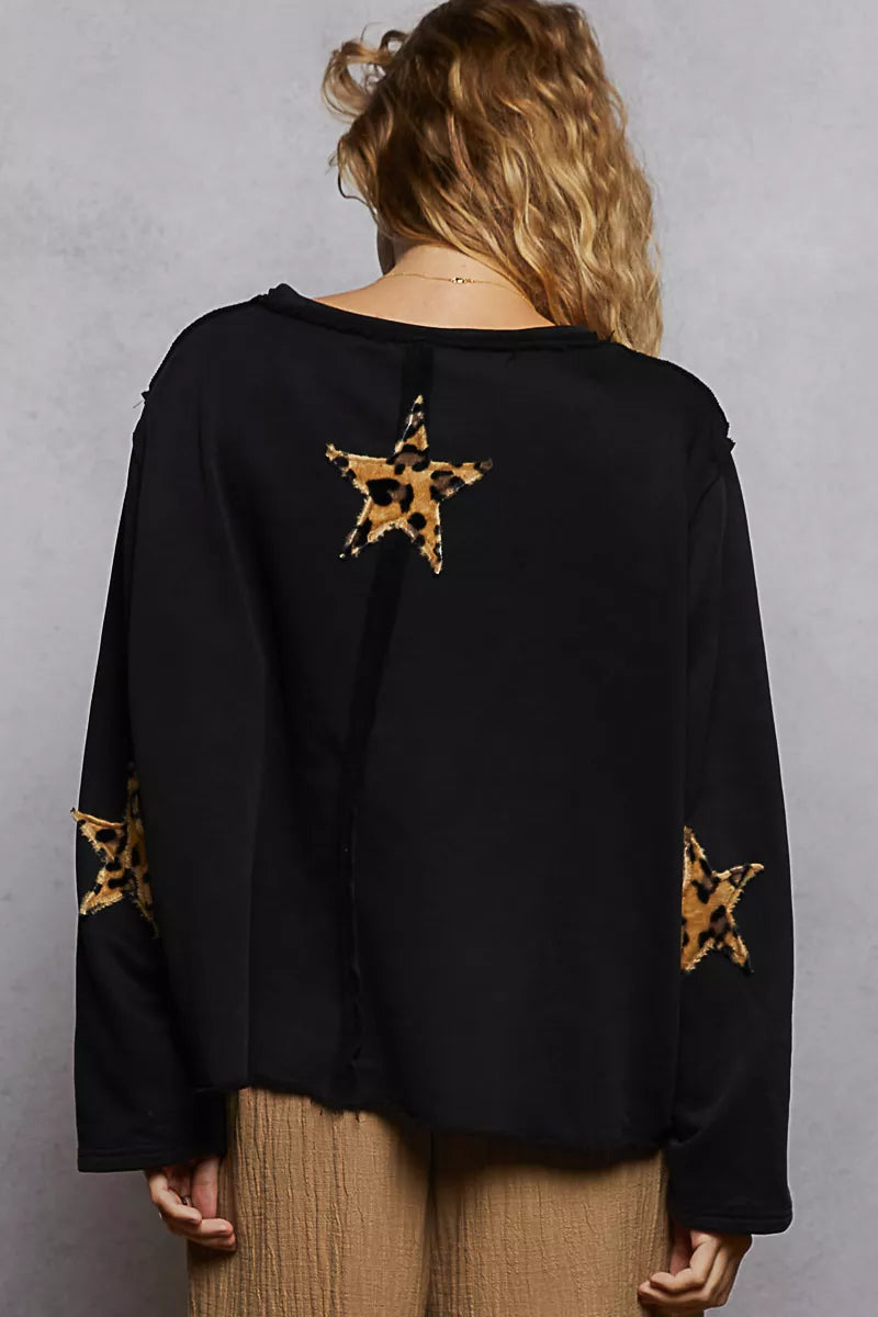 POL Round Neck Long Sleeve French Terry Sweatshirt with USA Letter Animal Patch 
