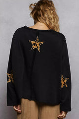 POL Round Neck Long Sleeve French Terry Sweatshirt with USA Letter Animal Patch 