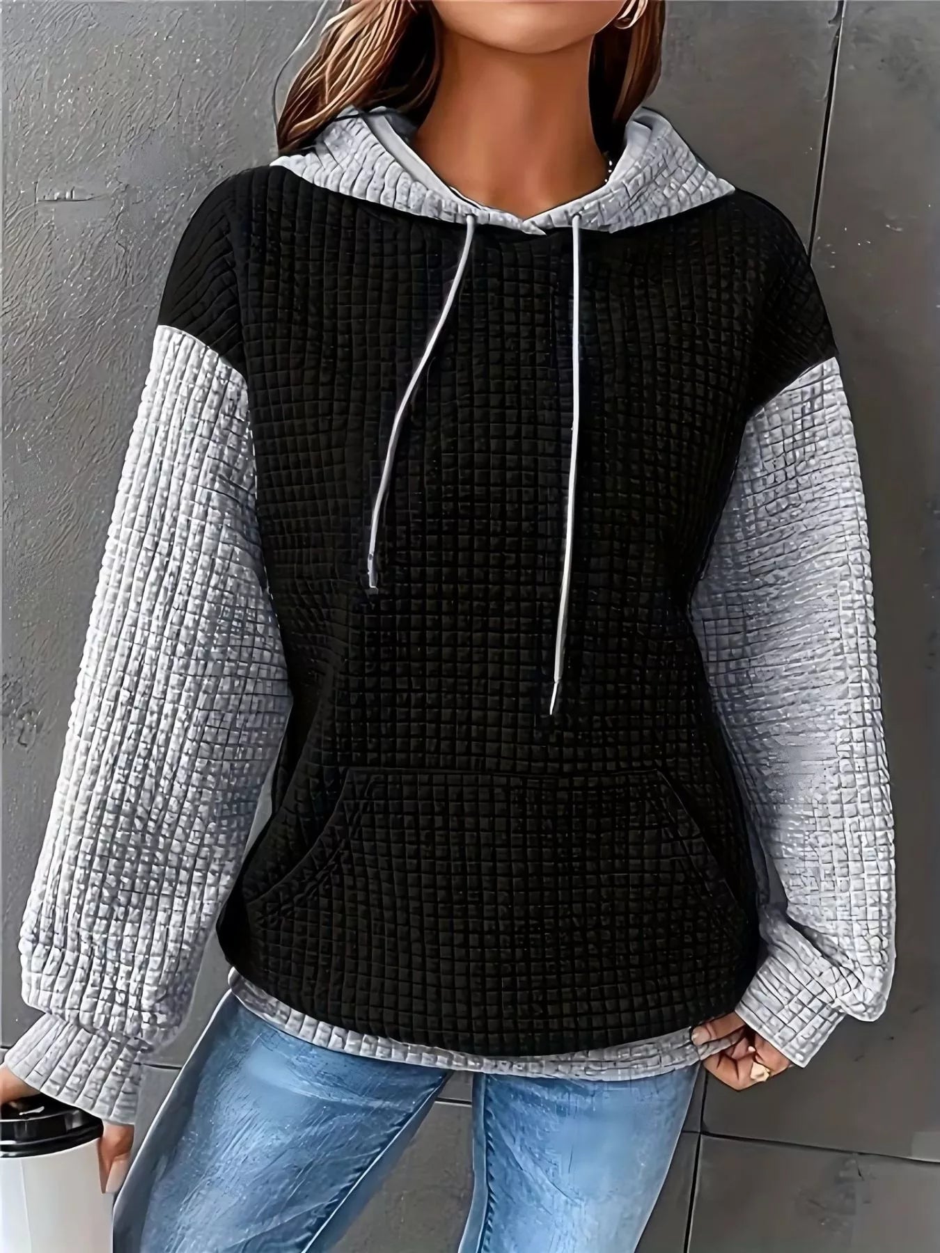 Full Size Textured Kangaroo Pocket Hoodie Plus Size 