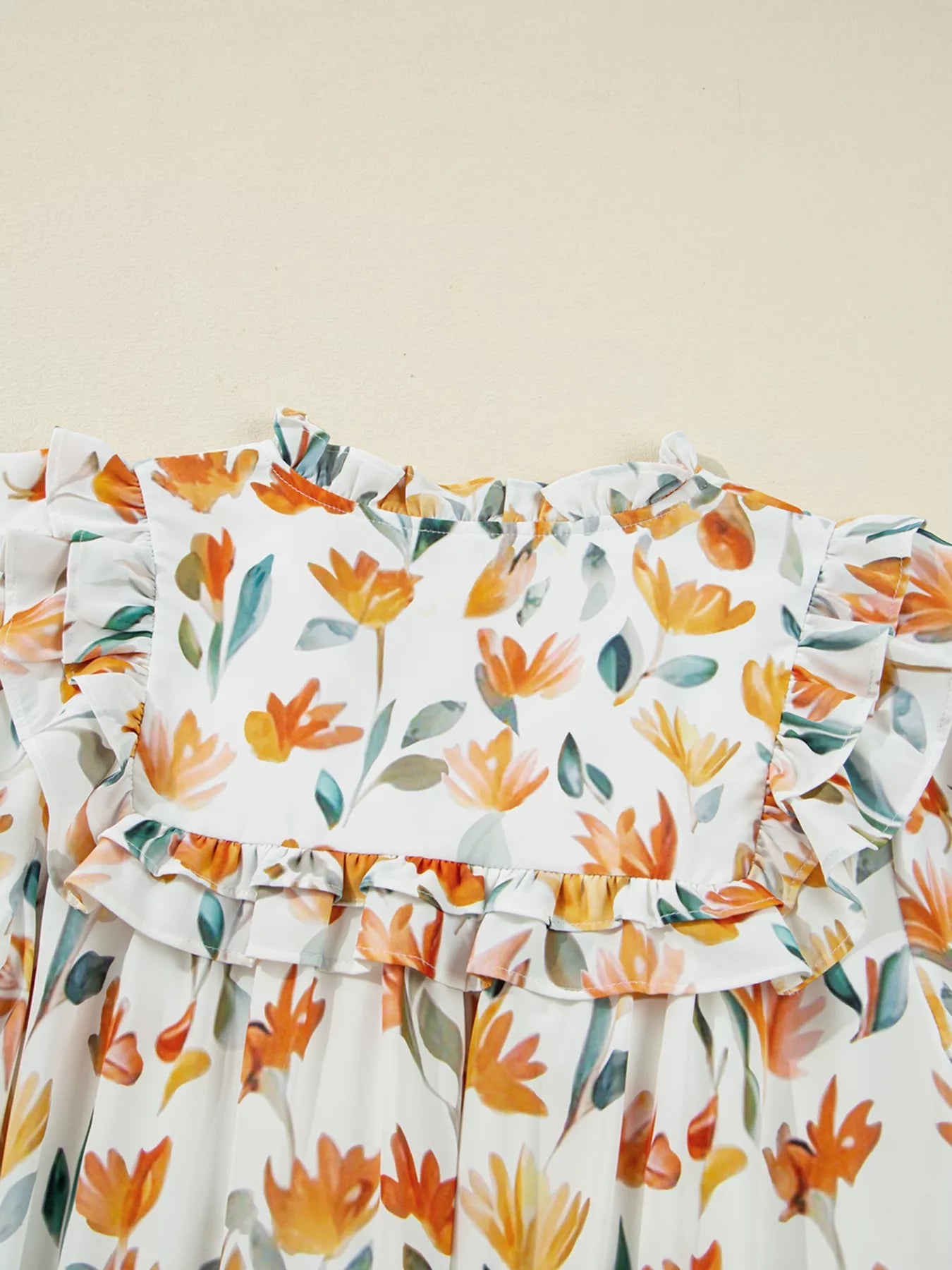 Floral Print Tie Neck Frilled Detail Long Sleeve Mini Dress 