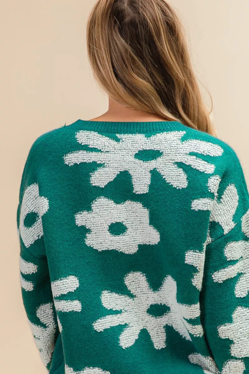 BiBi Flower Pattern Long Sleeves Sweater Top 