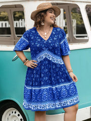 Plus Size Floral V-Neck Mini Dress 