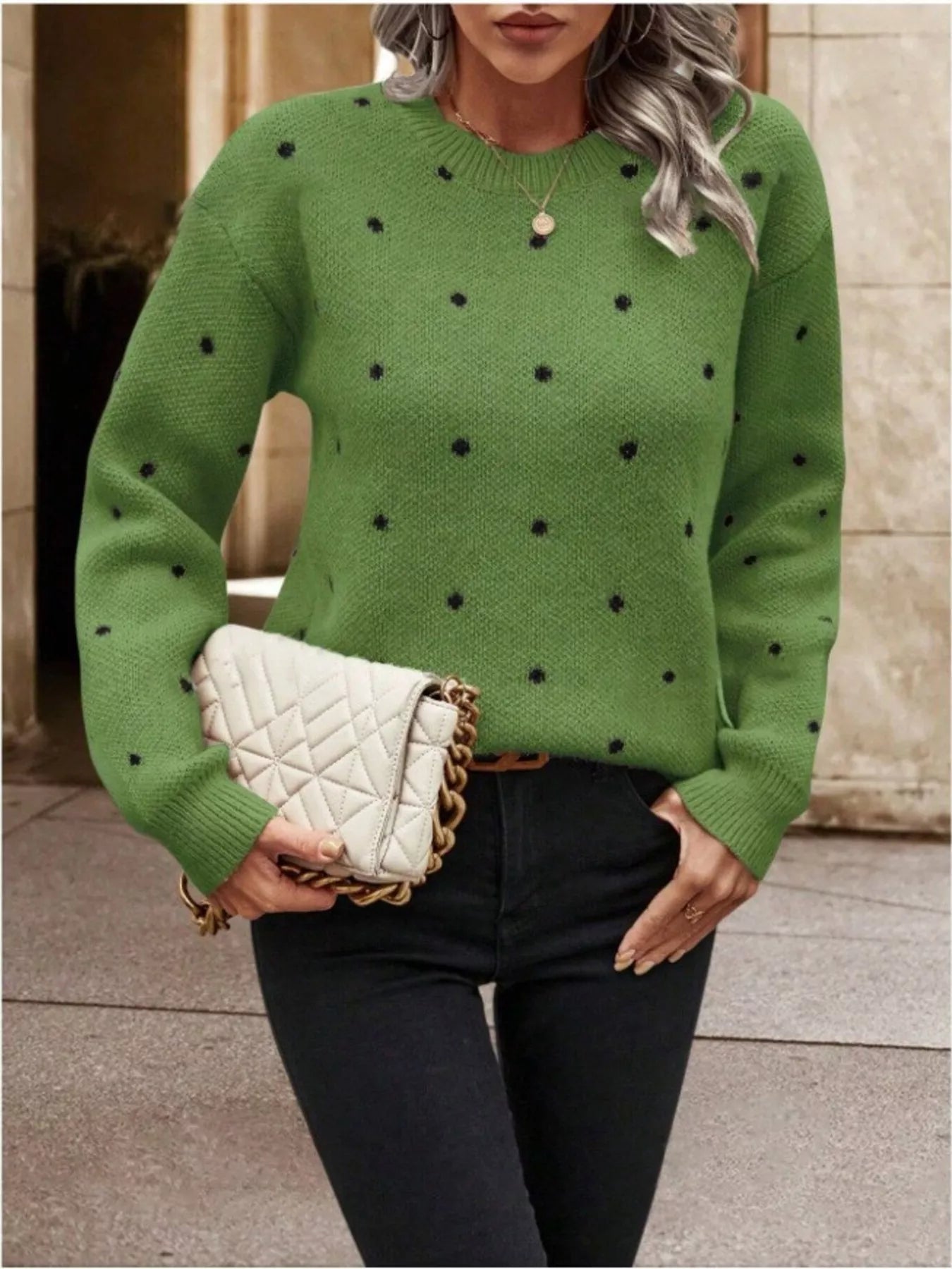 Polka Dot Round Neck Sweater 