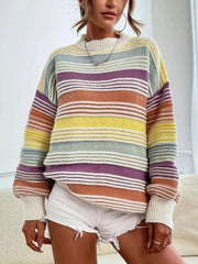 Rainbow Striped Drop Shoulder Oversized Sweater 