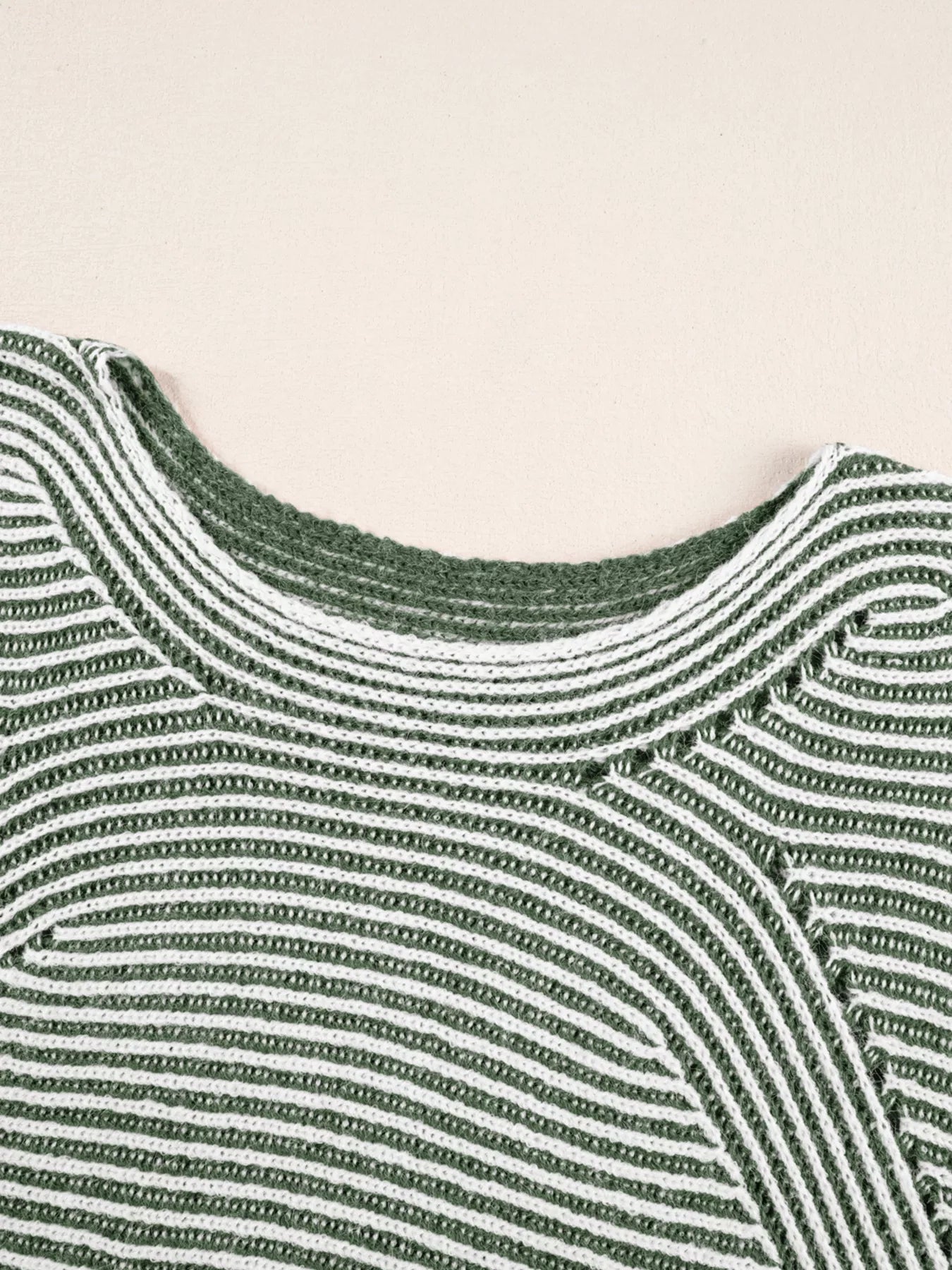 Striped Ribbed Knit Boat Neck Baggy Sweater 