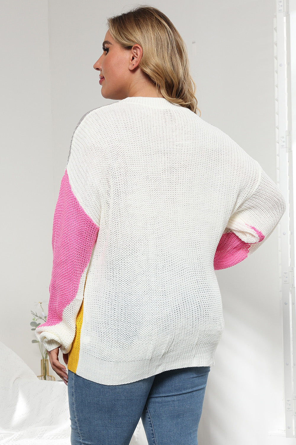 Plus Size Color Block Round Neck Sweater 