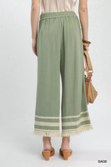 Umgee Lace Trim Fringe Hem Wide Leg Pants 