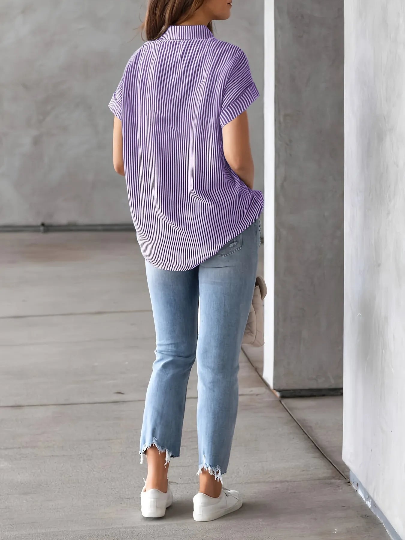 Full Size Striped Button-Up Casual Shirt with Pocket Plus Size 