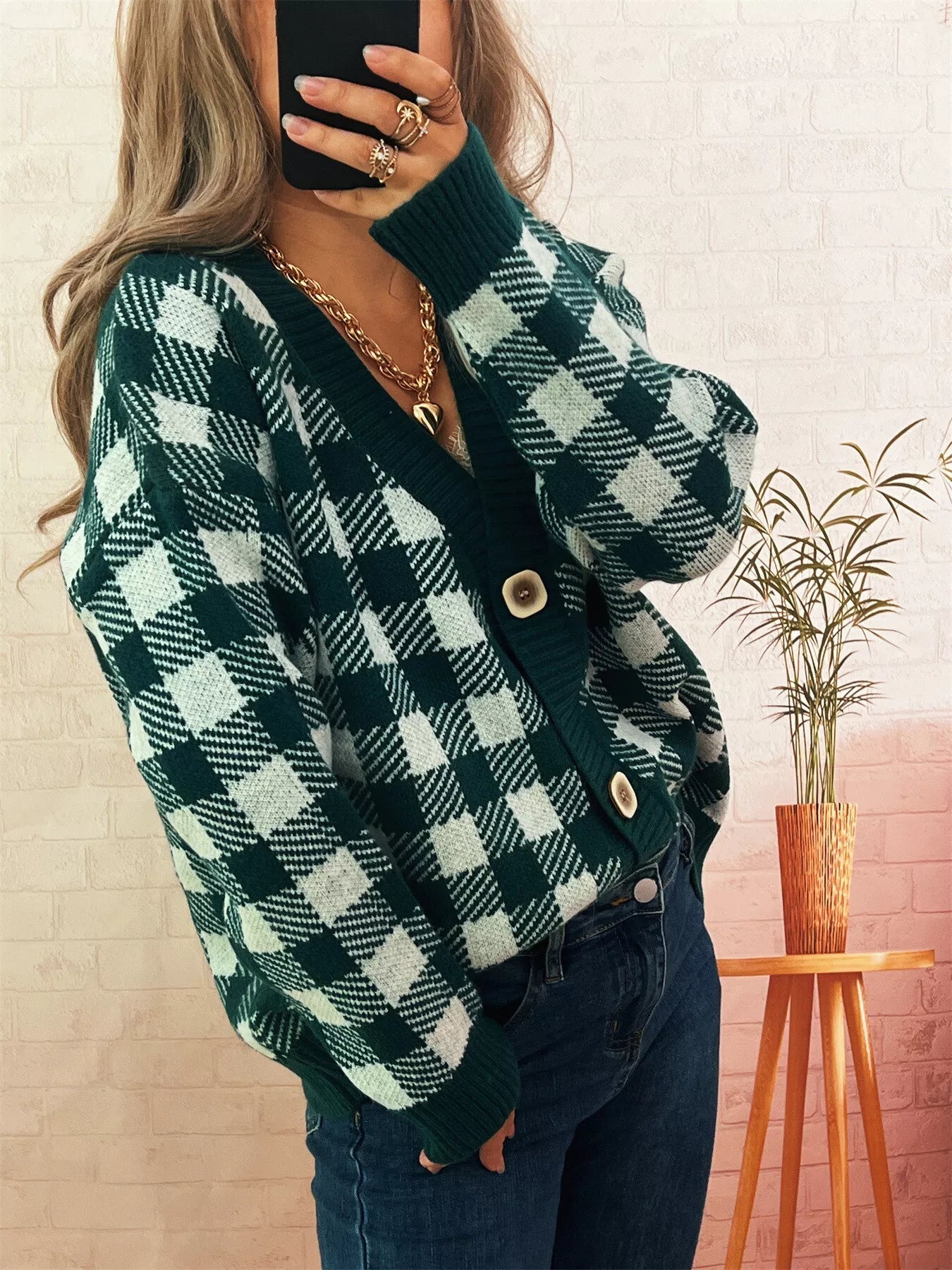 Plaid Button-Down Cardigan 