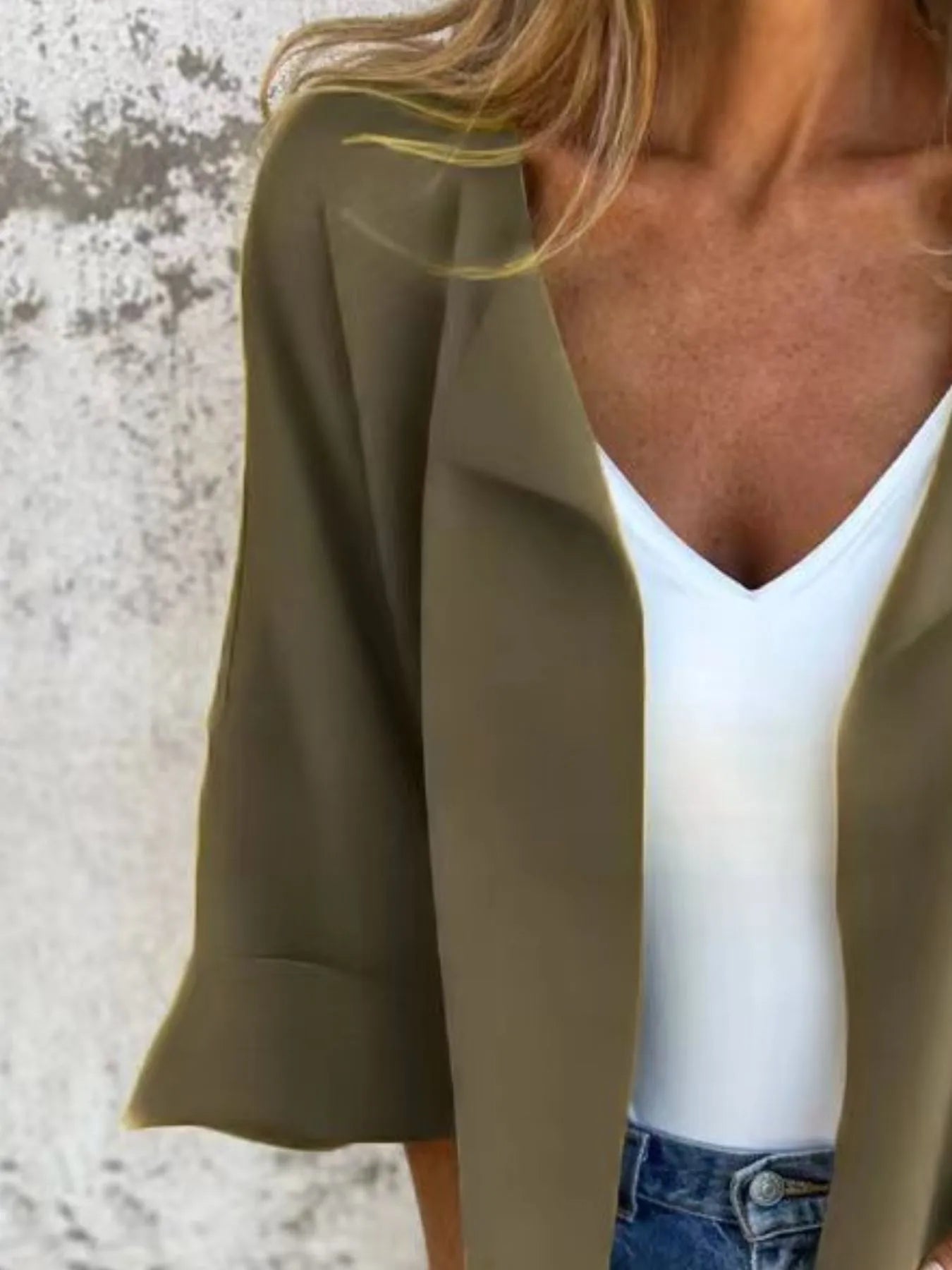 Full Size Open Front 3/4 Sleeve Cardigan Plus Size 