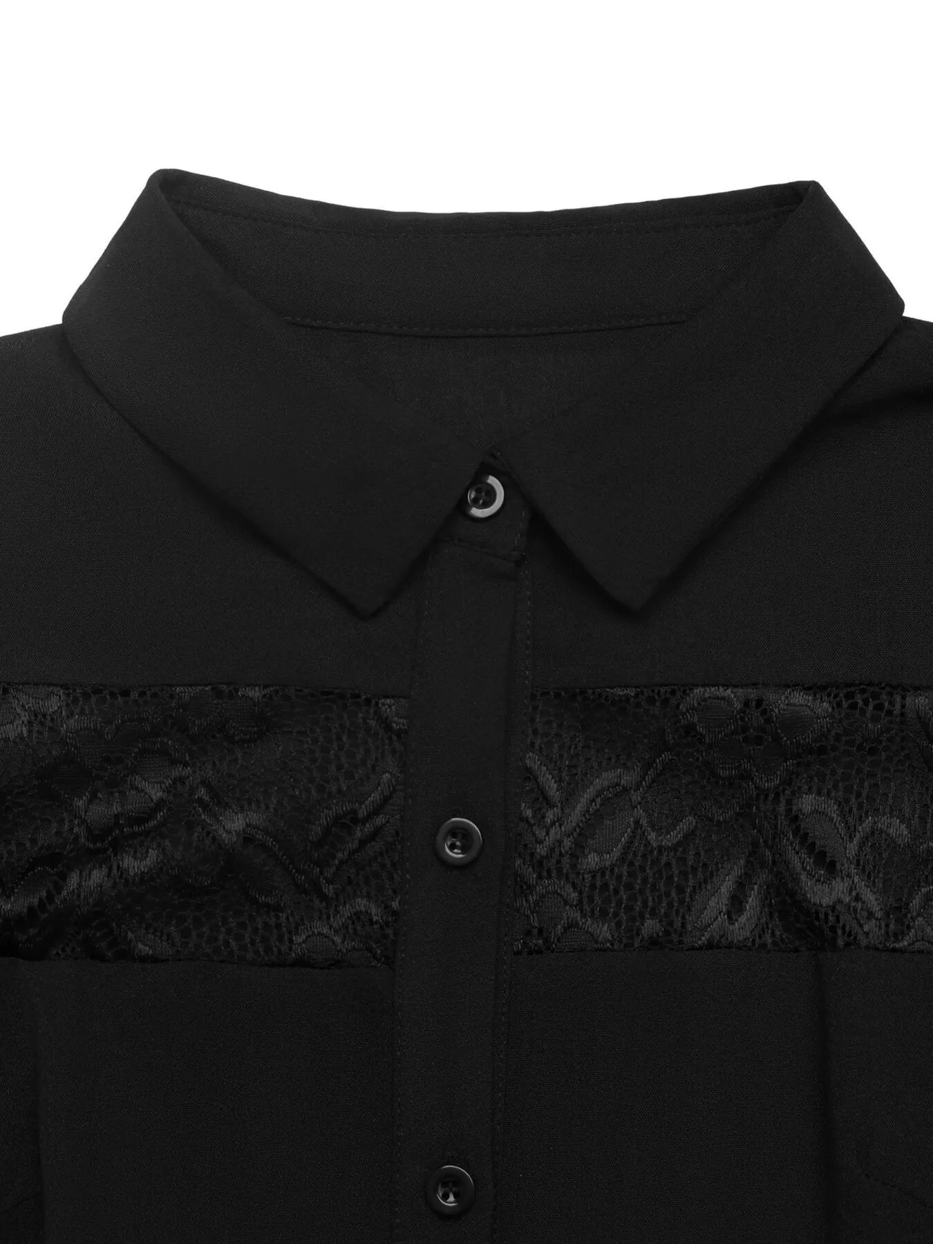 Lace Detail Button-Front Midi Shirt Dress 