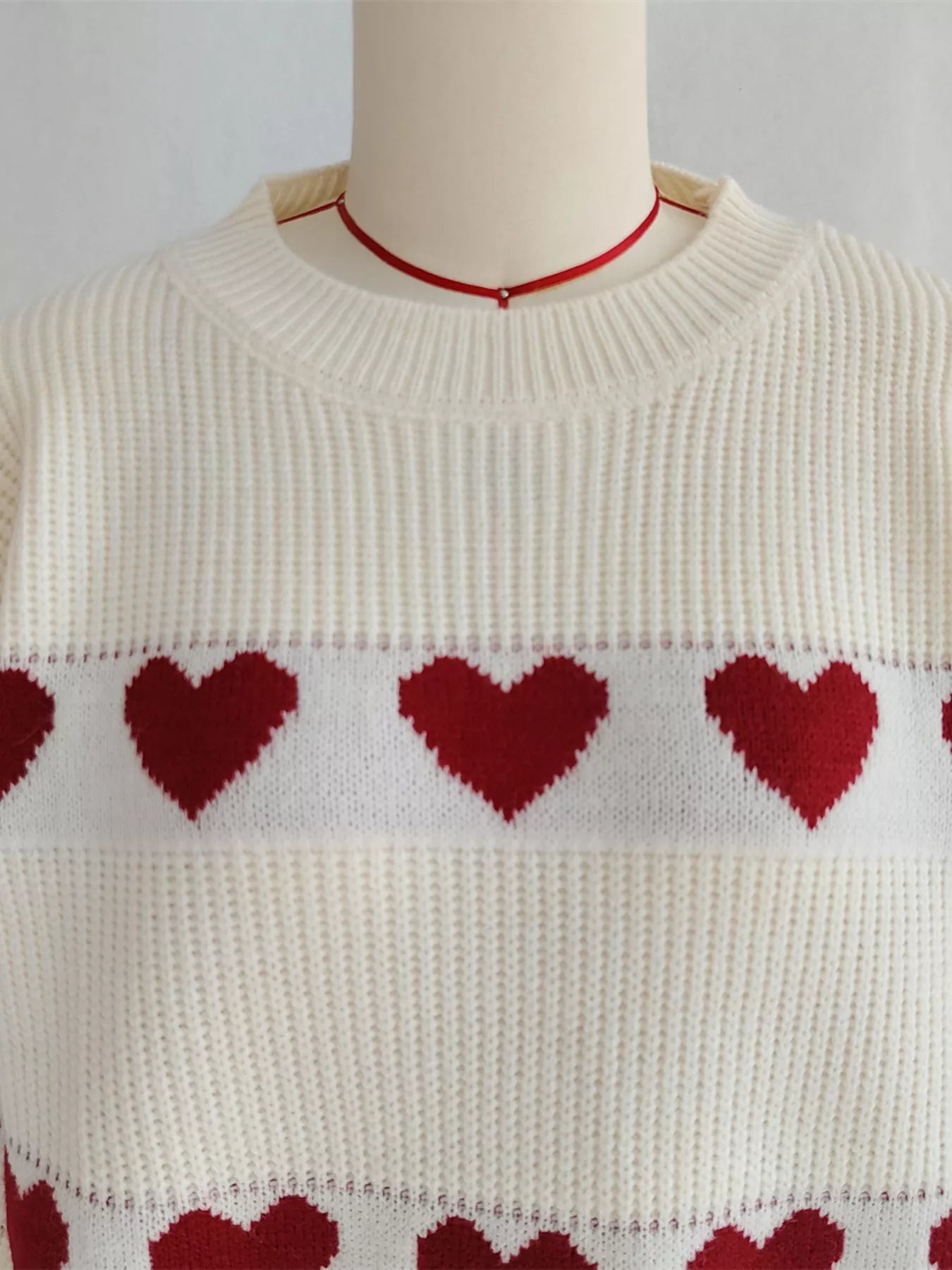 Heart Pattern Dropped Shoulder Sweater 