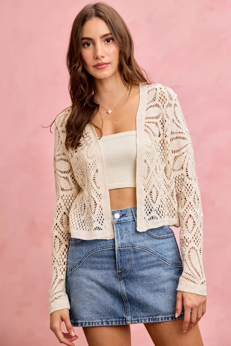 SO ME Crochet Knit Long Sleeves Cardigan Sweater 