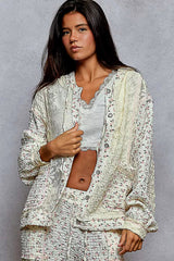 POL Floral Balloon Sleeve Hooded Lace Jacket with Stitch Detail 