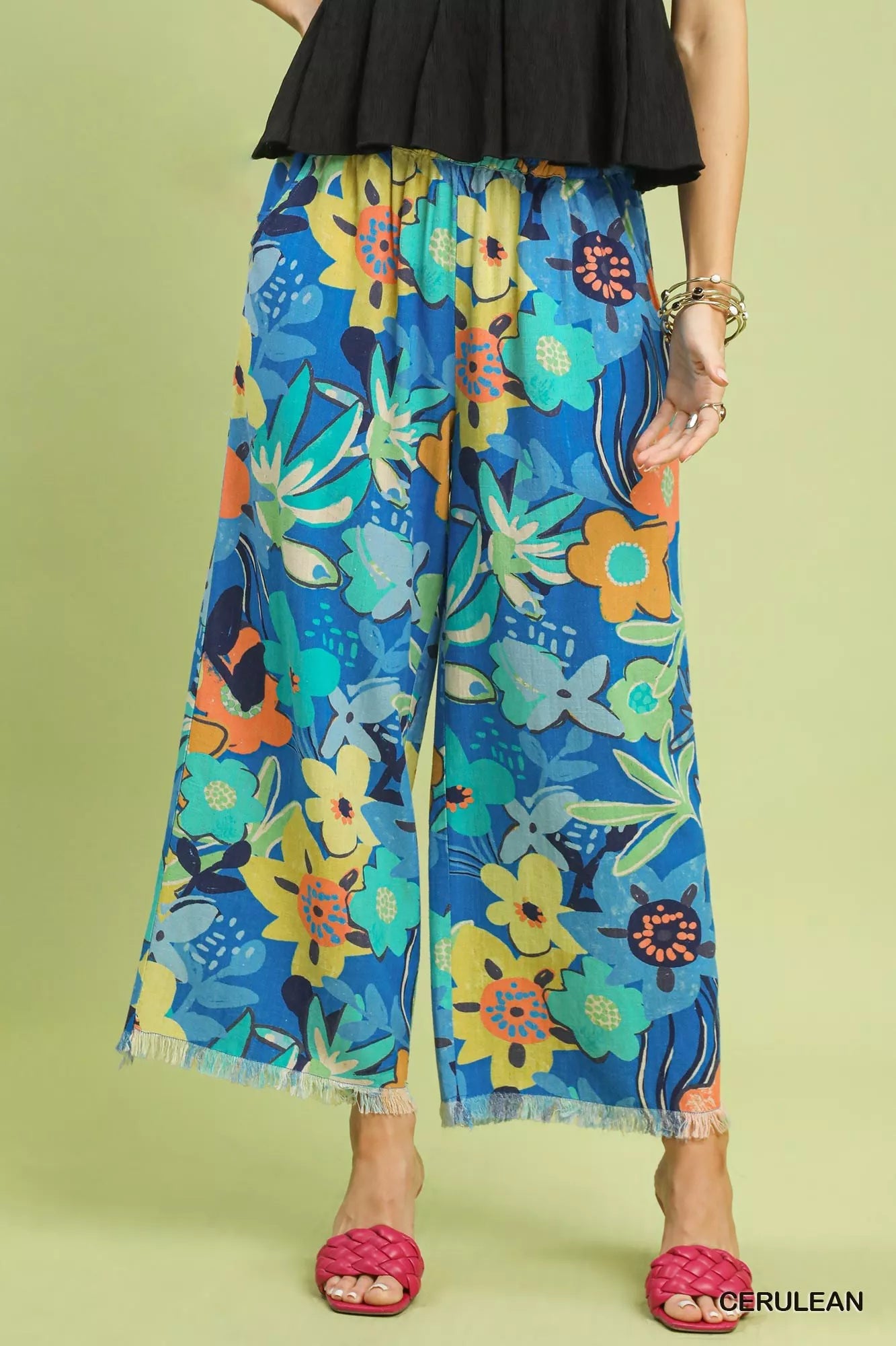 Umgee Floral Print Wide Leg Pants 