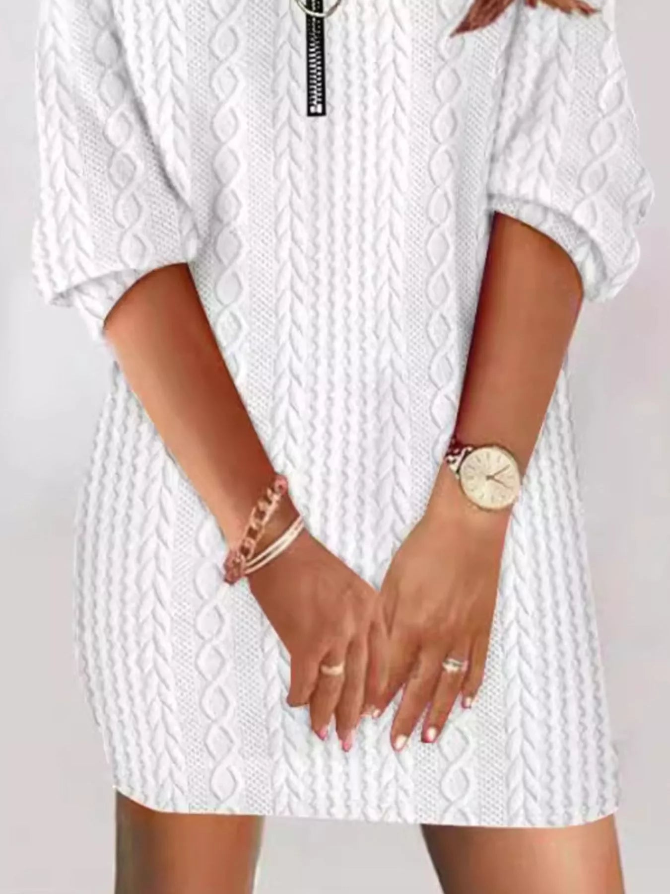 Zip Detail Textured Knit Mini Sweater 