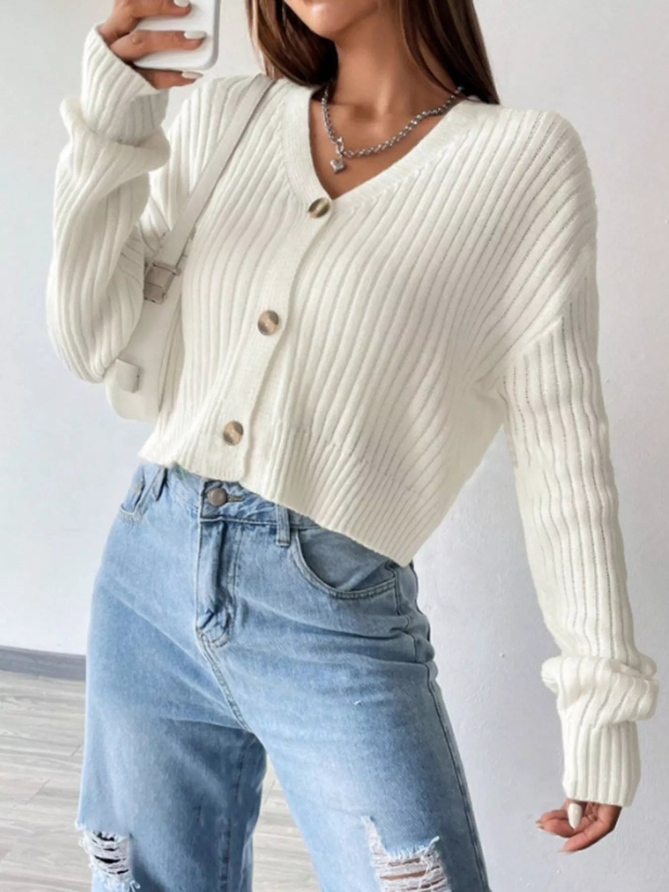V-Neck Button-Up Cardigan 
