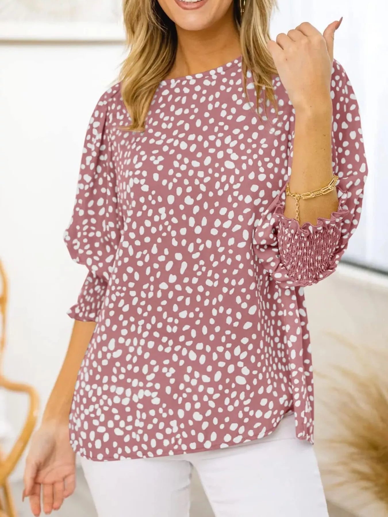 Animal Print Half Sleeve Blouse 