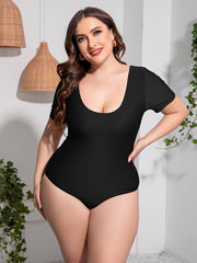 Plus Size Scoop Neck Short Sleeve One-Piece Swimsuit 