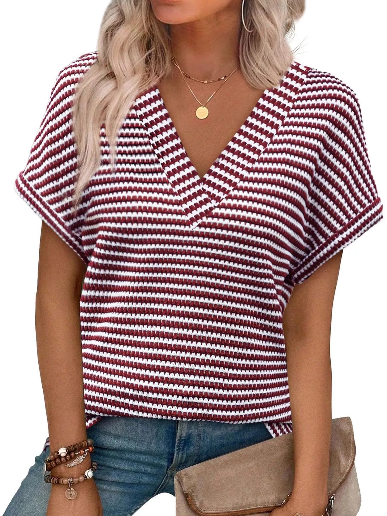 Striped V-Neck Relaxed Fit T-Shirt 
