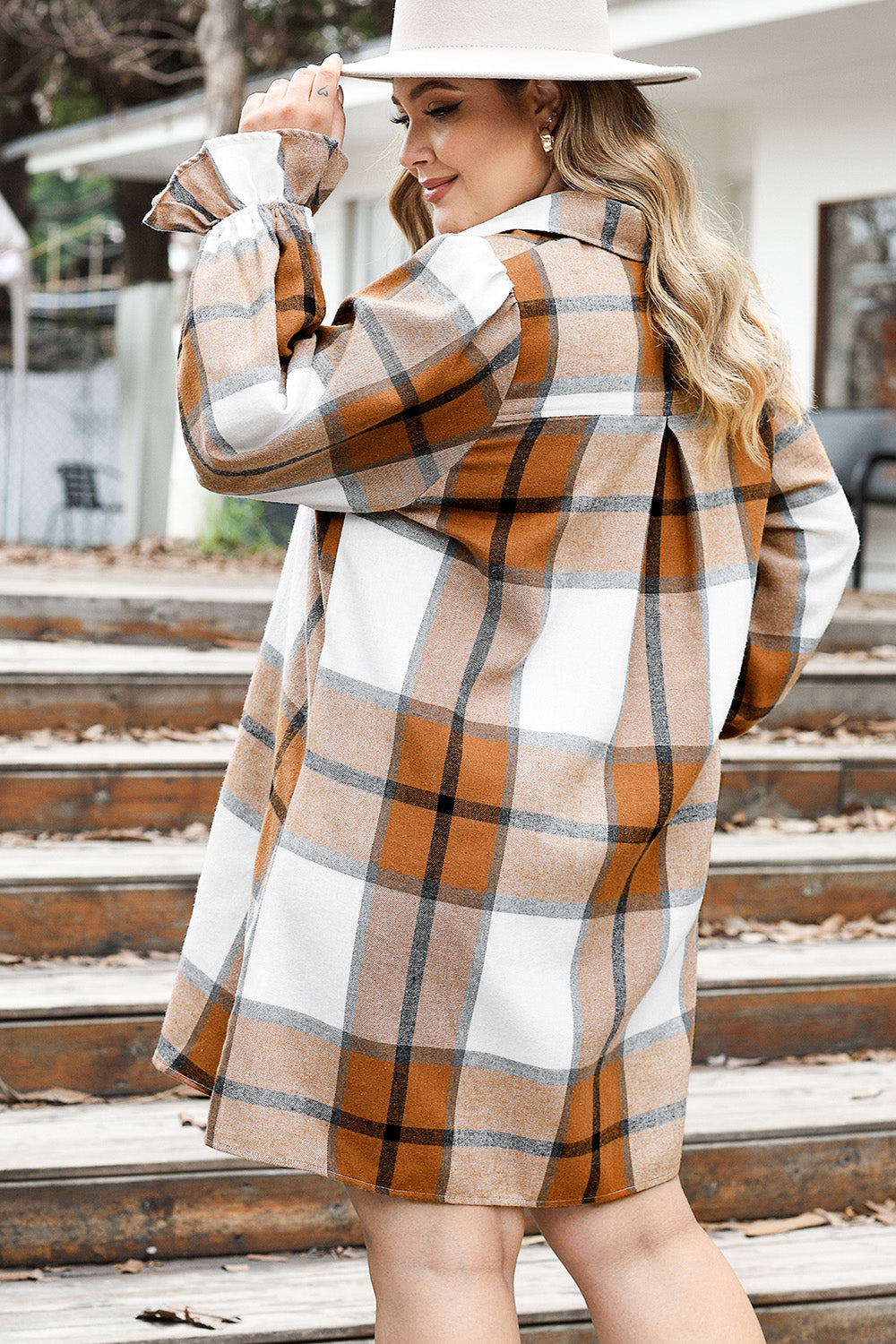 Plus Size Plaid Button Up Shirt Dress 