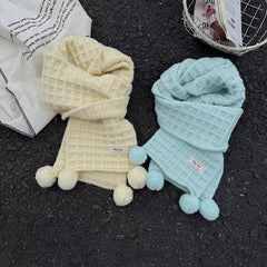 Waffle Knit Pom-Pom Scarf 