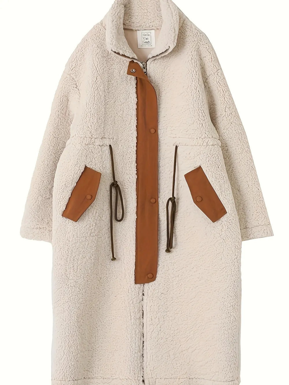 Plus Size Drawstring Zip Up Turtleneck Sherpa Coat 