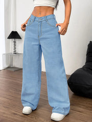 Embroidered Bow Back Wide Leg Jeans 
