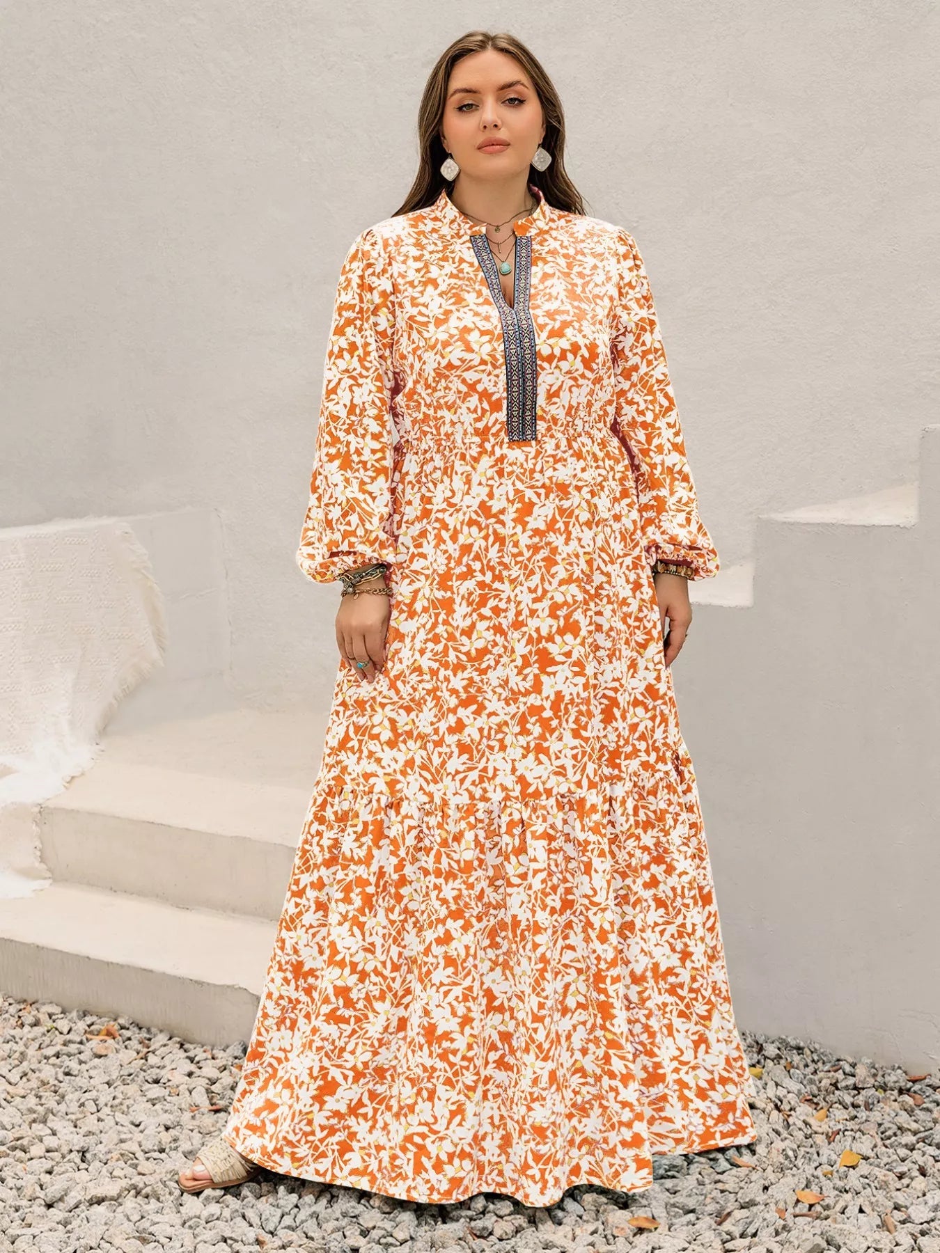 Plus Size Boho Floral Print Maxi Dress 