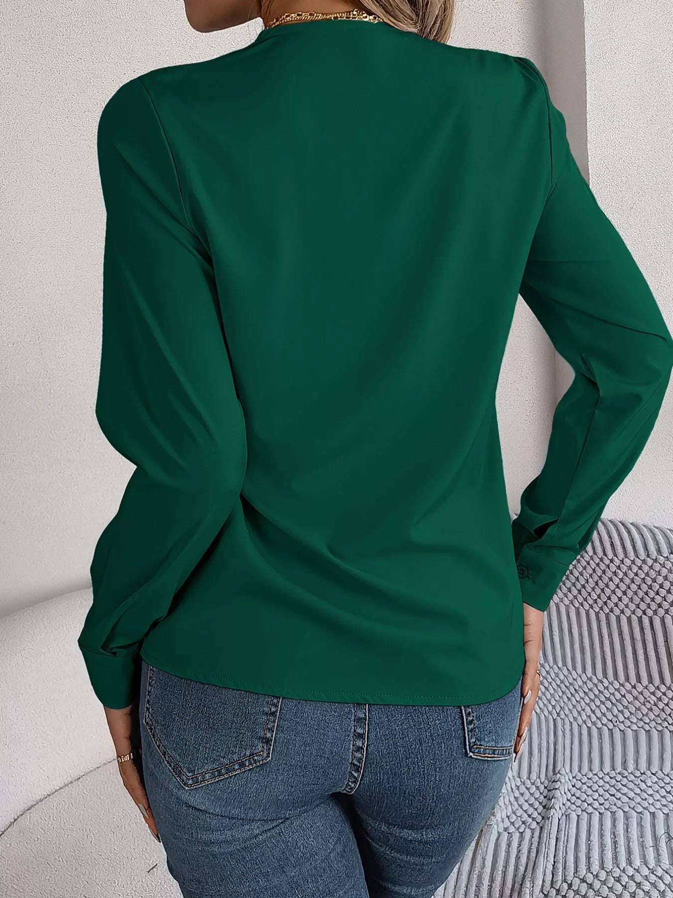 Layered V-Neck Long Sleeve Blouse 
