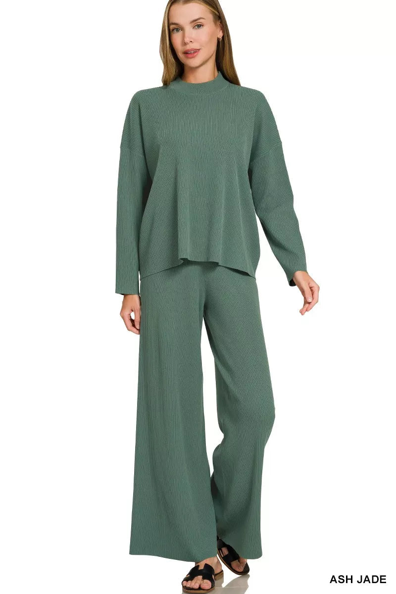 Zenana Viscose Sweater Top & Pants Set 