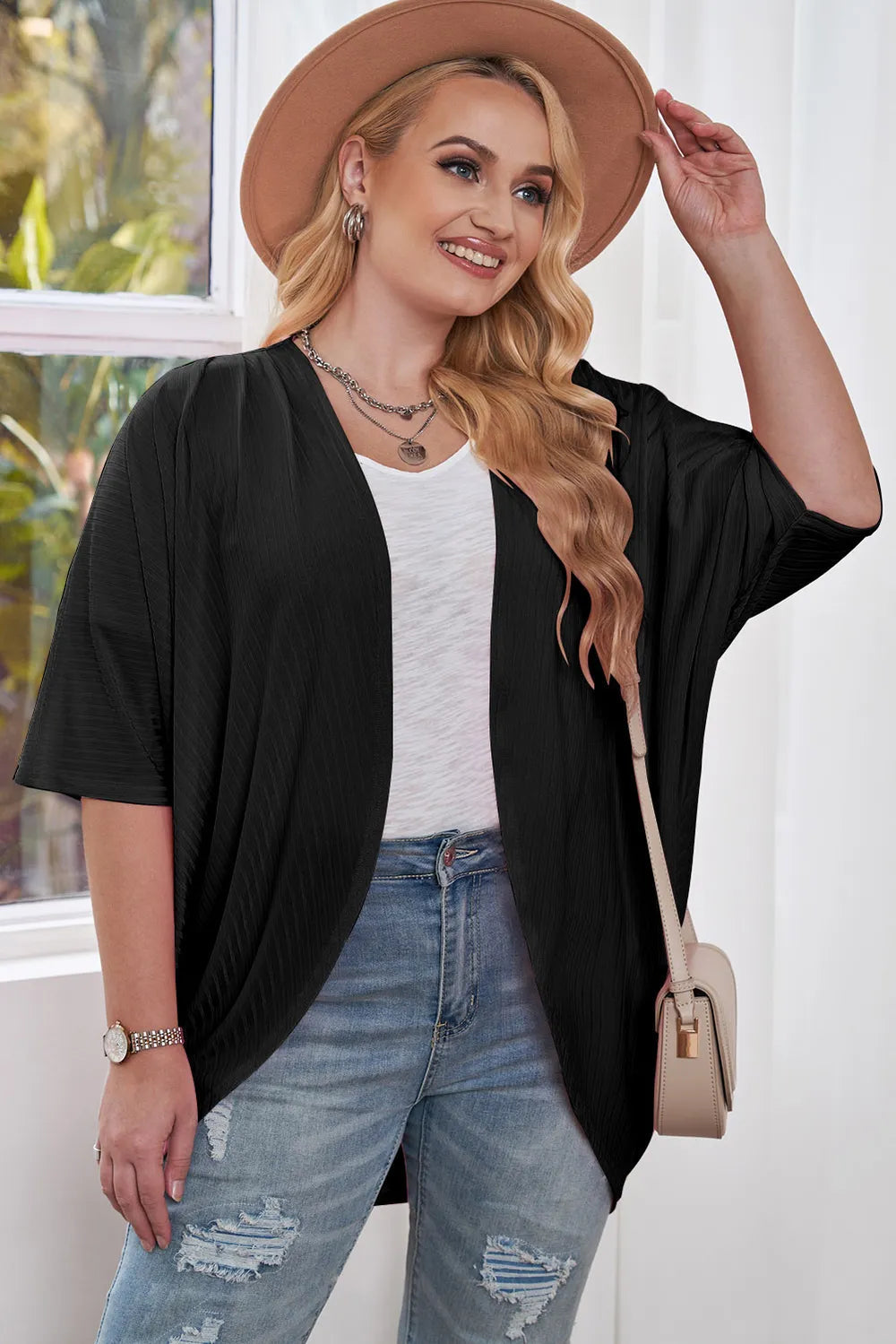 Plus Size Ribbed Cocoon Cover Up 