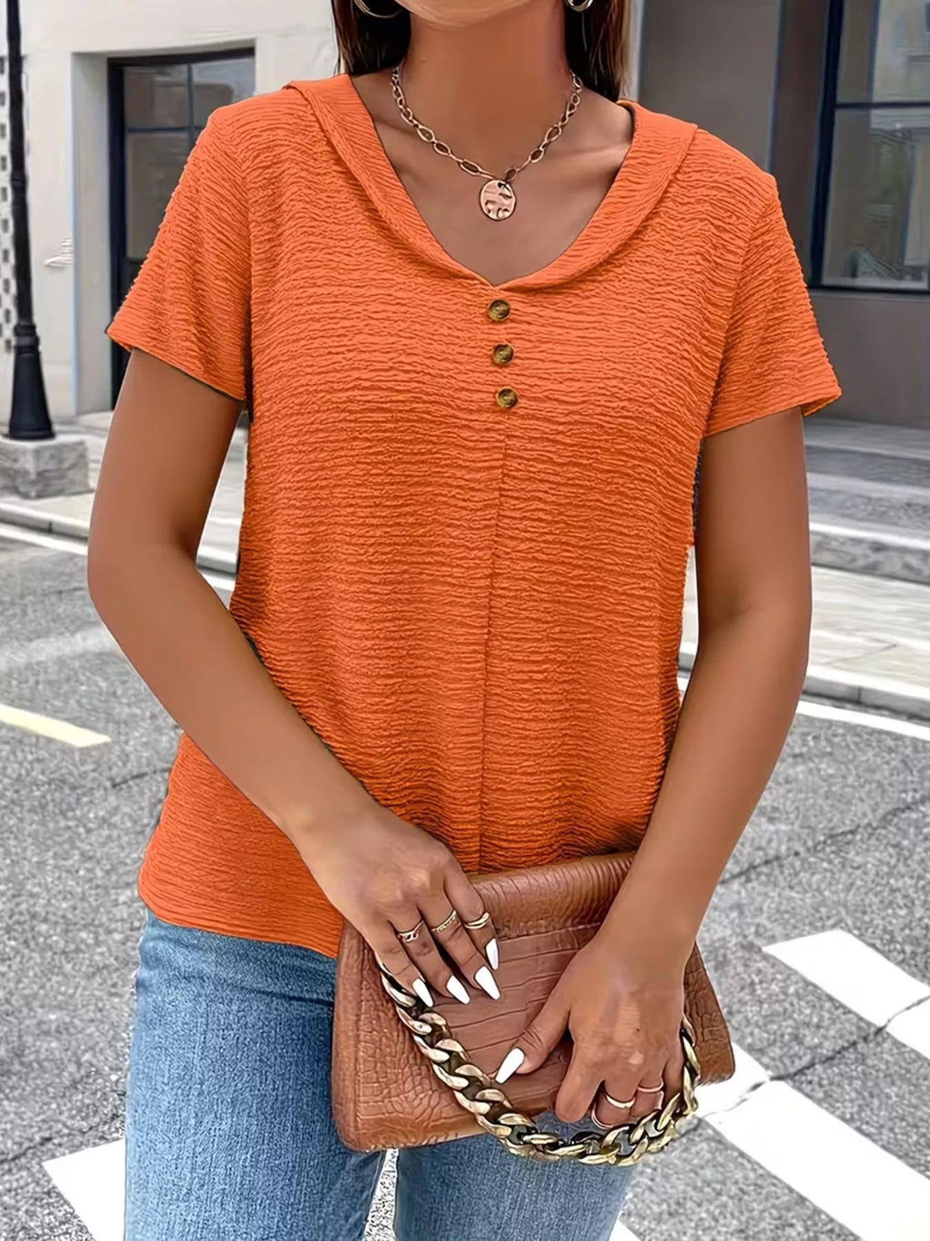 Textured Short Sleeve Blouse 