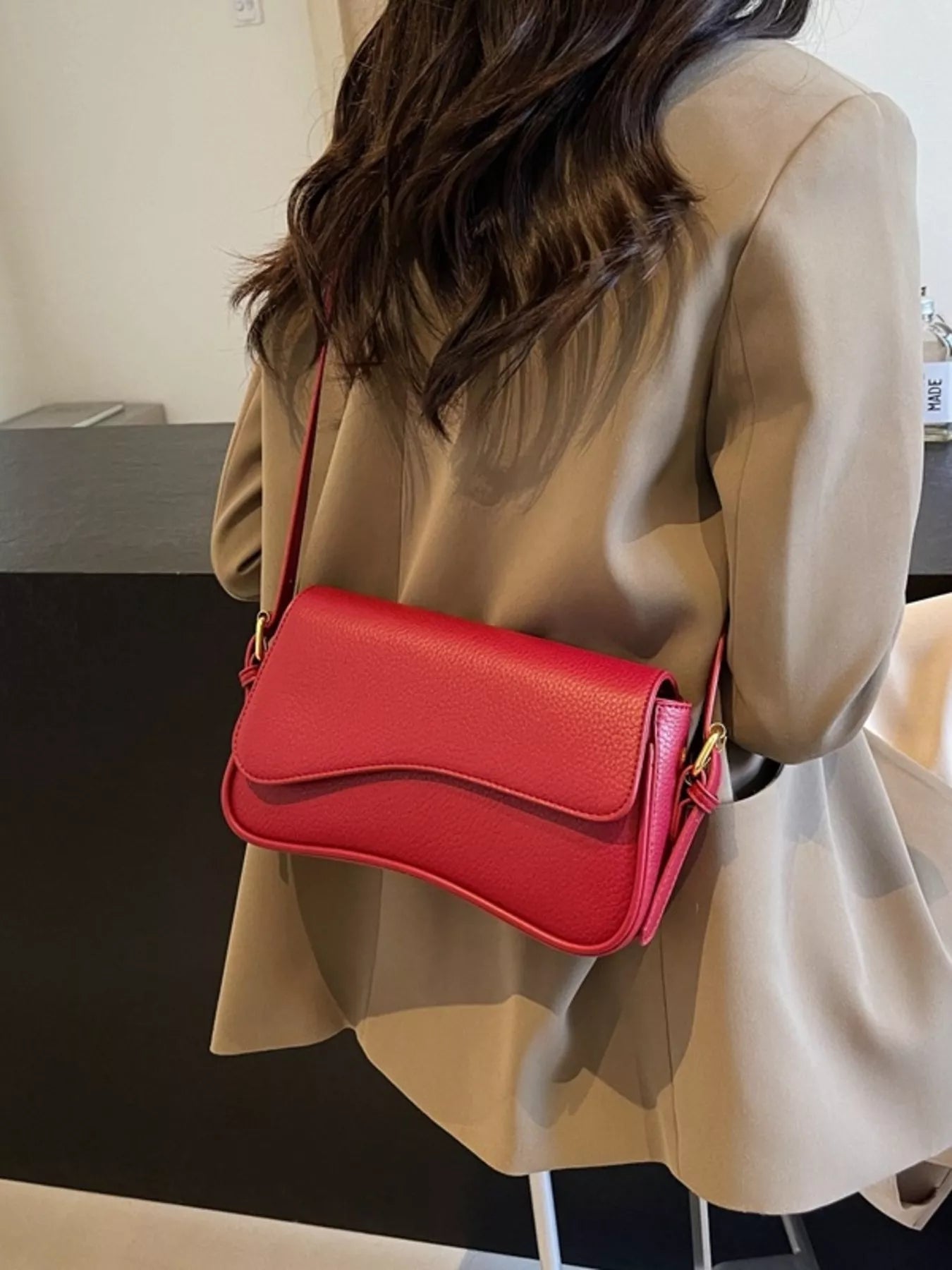 Solid Color Leather Crossbody Bag 