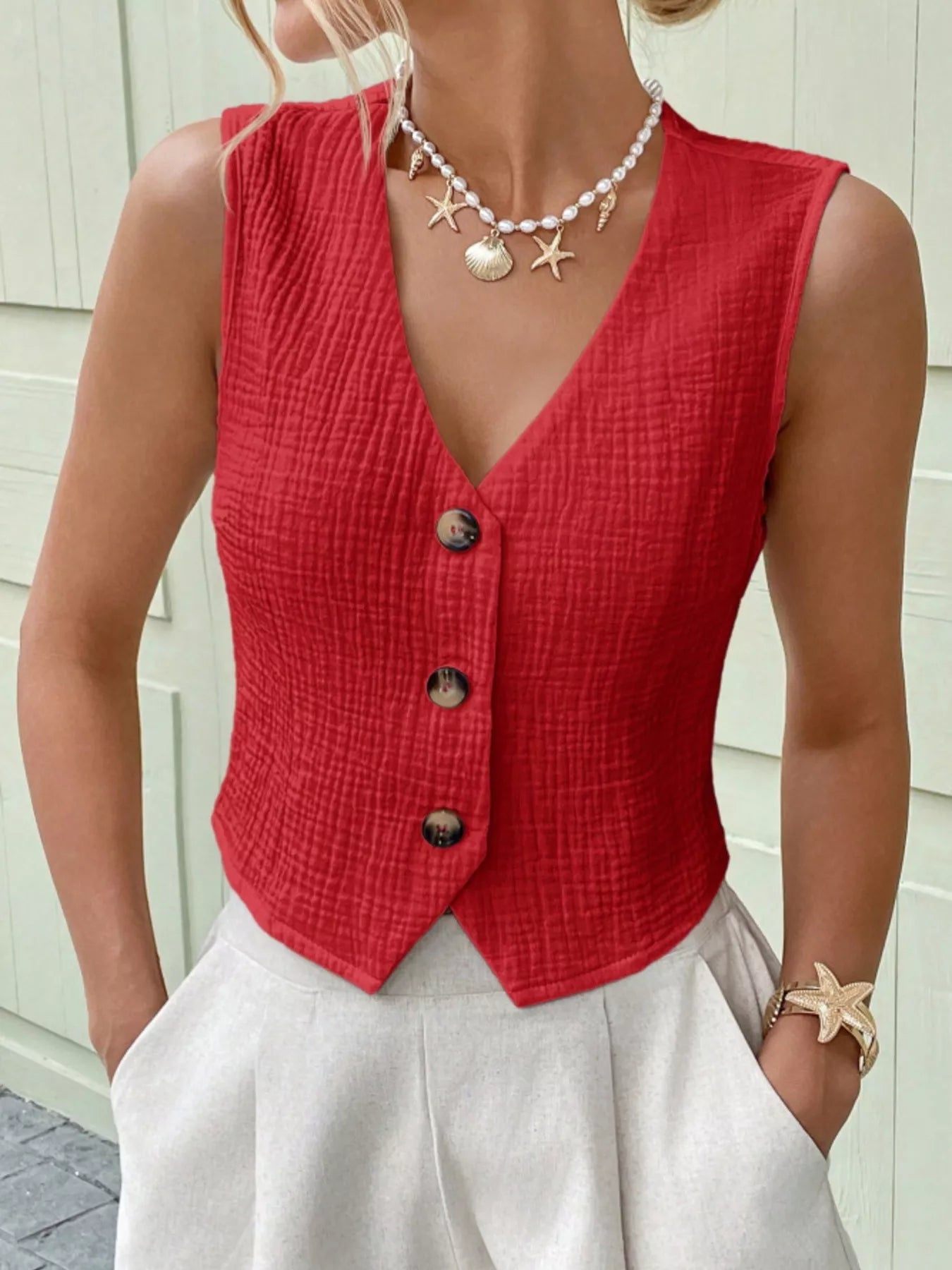 Textured Button-Front Vest 