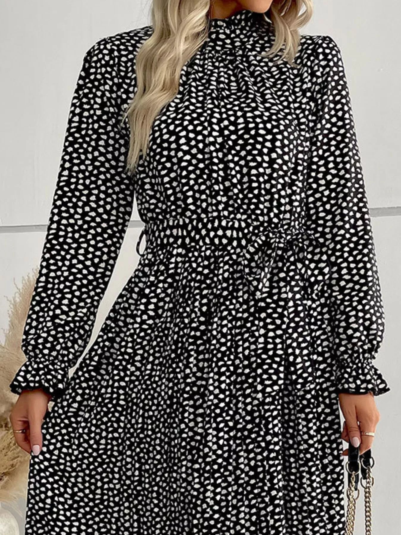 Animal Print Mock Neck Flounce Sleeve Dress 