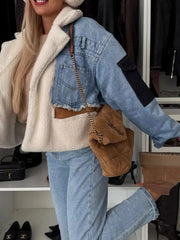 Raw Hem Sherpa Lined Denim Jacket 