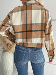 Plaid Button-Down Crop Jacket 