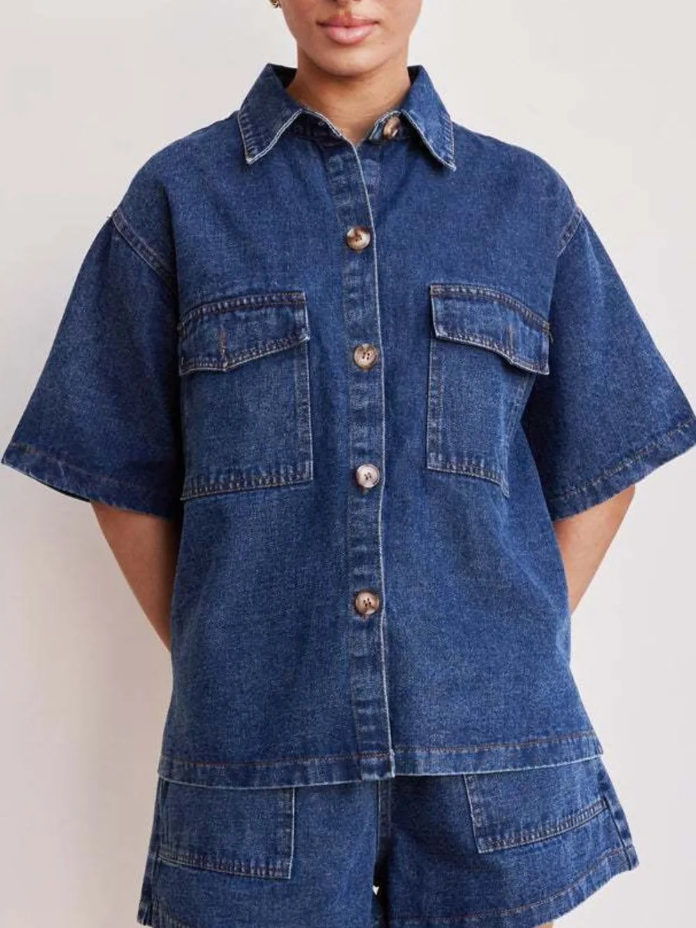 Button Up Half Sleeve Denim Shirt 