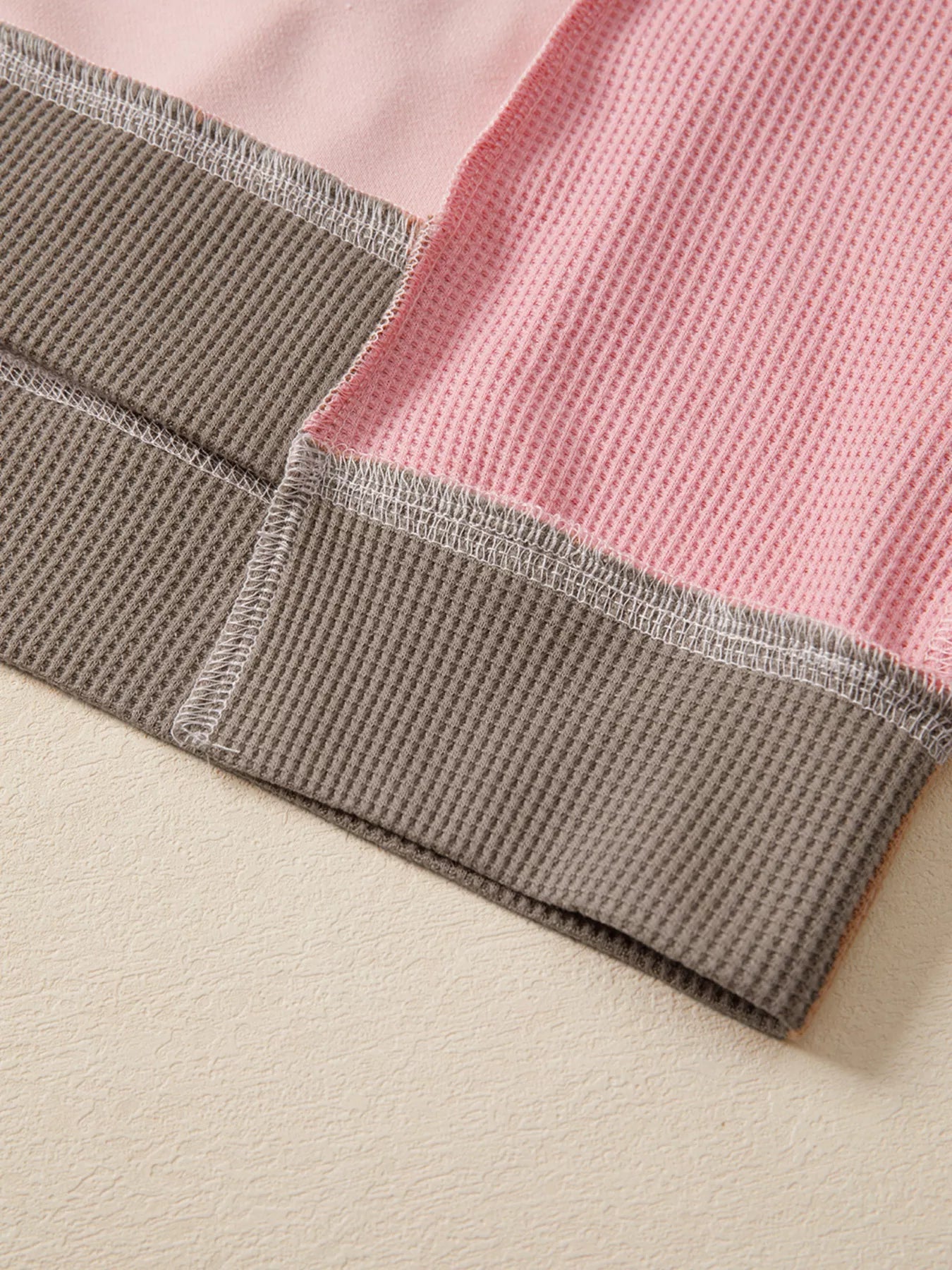 Color Block Mix Texture Waffle Patchwork Oversize Sweatshirt 