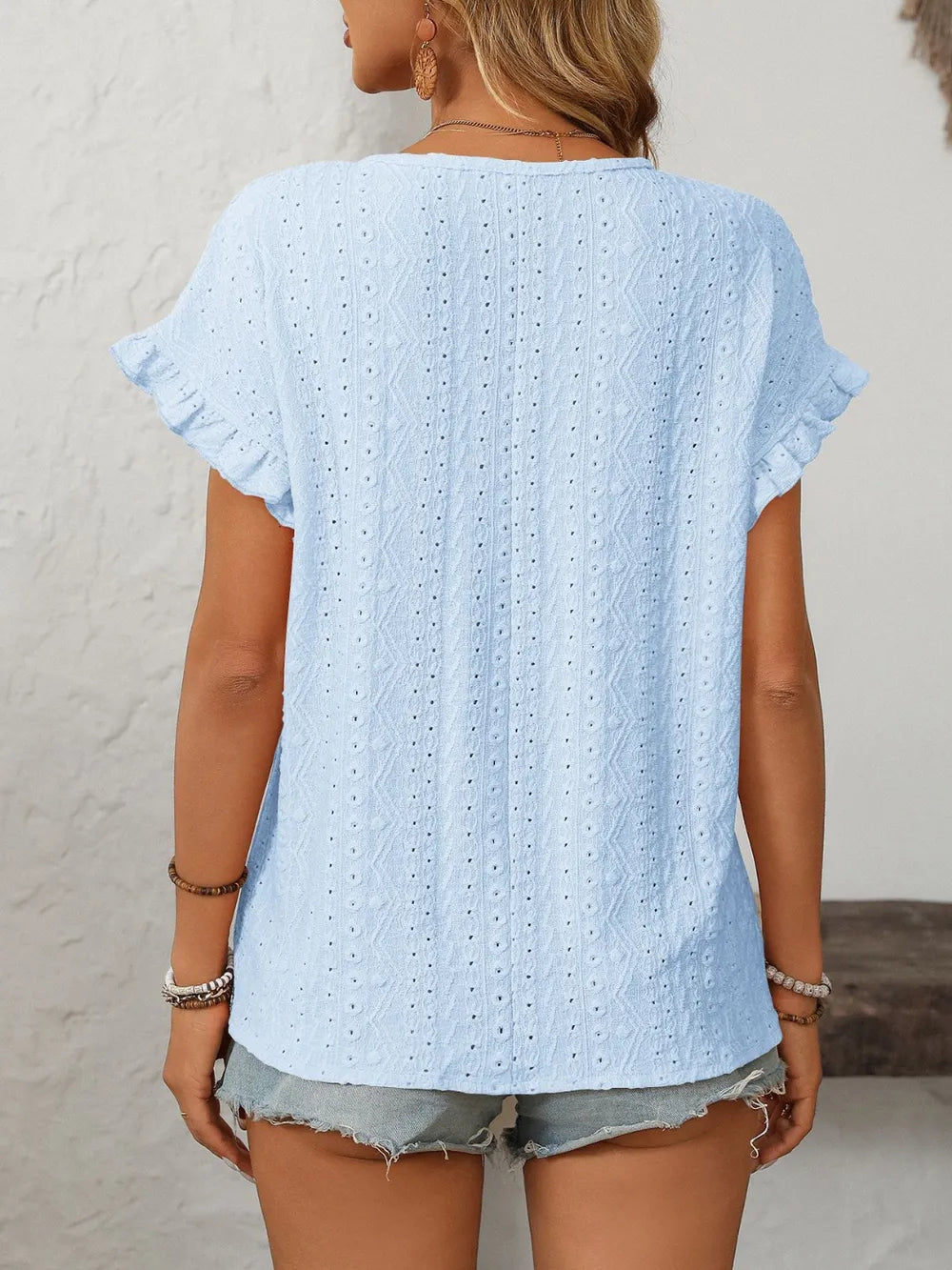 Mandy Eyelet Round Neck Short Sleeve Top 