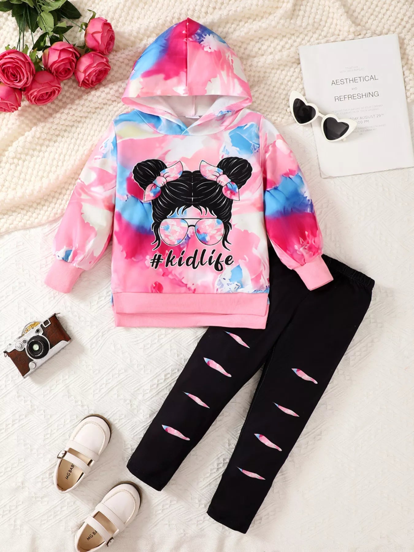 Children's Tie-Dye Graphic Hoodie & Pants Set 