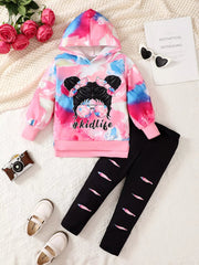 Children's Tie-Dye Graphic Hoodie & Pants Set 