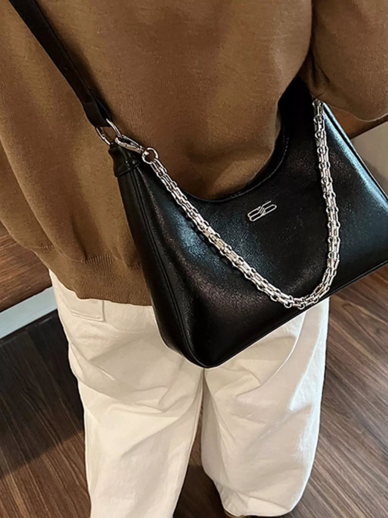 Chain-Accented Crossbody Bag 